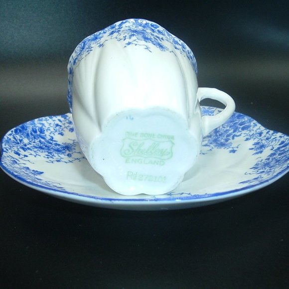 Shelley DAINTY BLUE Demitasse Teacup and Saucer, Vintage 1960's Fine Bone China - Picture 6 of 6